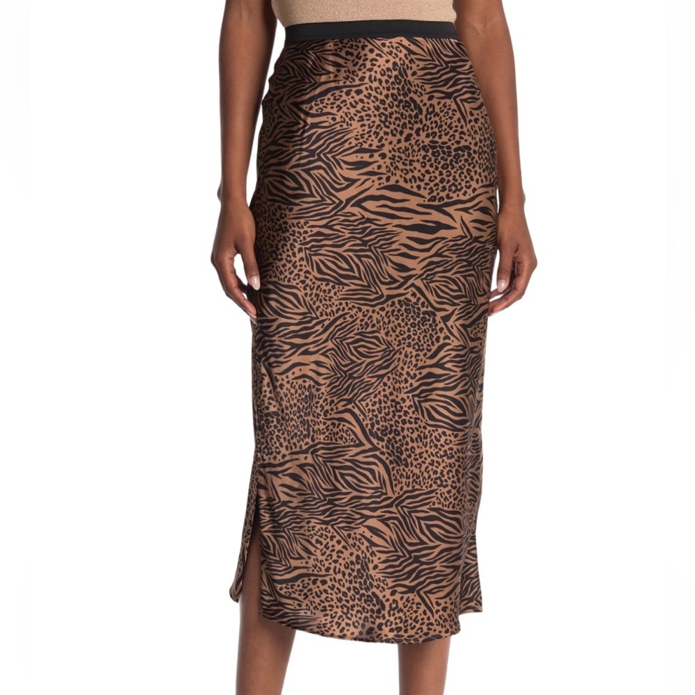 Cami Nyc The Jessica Emerald Silk Bias Midi Skirt In Jungle Animal Print Slip S